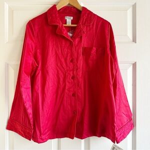 Vintage Nordstrom Red Satin Feminine Pijama Top Blouse Sz M Quilted‎ Accents
